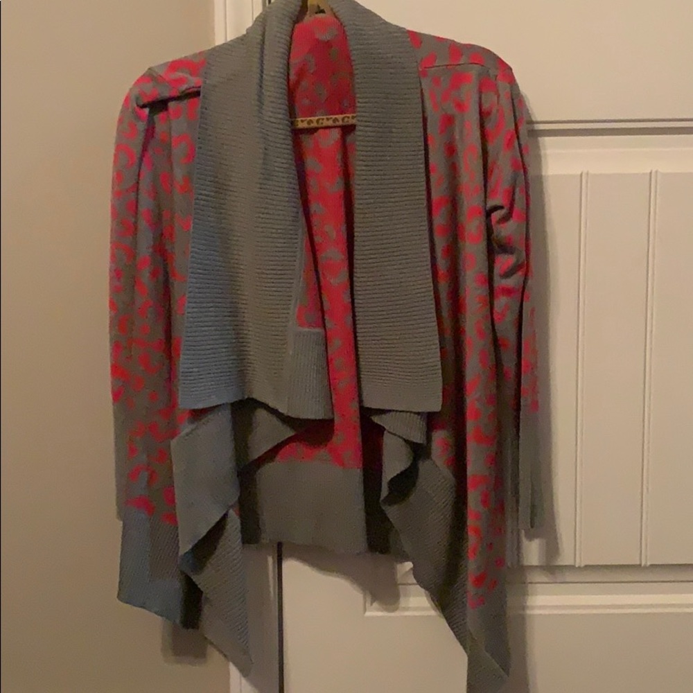 Gray with pink leopard cardigan